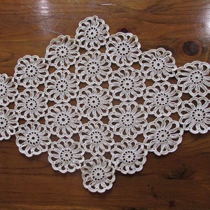 Vintage Crochet Doily, Crochet Doily ’80, Handmade Crochet Cream Cotton Tablecloth, Crochet Rhombus Doily, Shabby Chic Home Decor