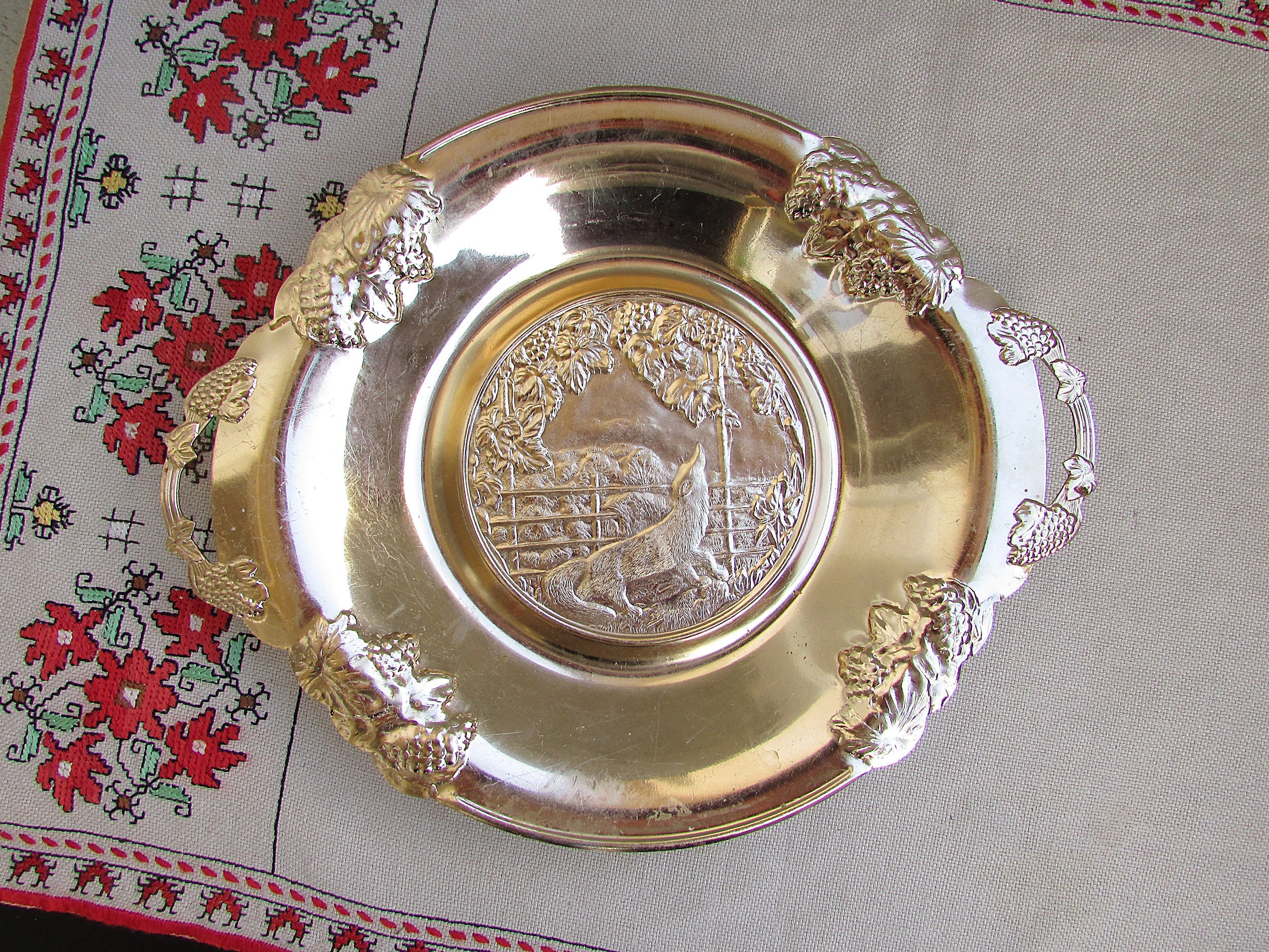 Old Decorative Tin Plate, Retro Souvenir Plate 1970s, Rare Ornate Bread Plate, Russian Metal Plate, USSR Collectible Metal Plate