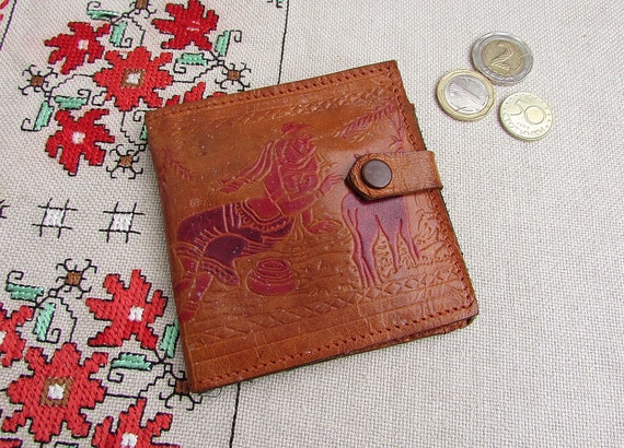 Unique Vintage Brown Genuine Leather Wallet, Vint… - image 1