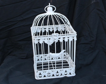 Vintage White Iron Bird Cage, Shabby Chic Home Decor