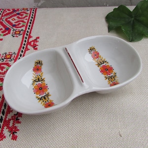 Vintage Porcelain Salt and Pepper Cellar‘70s, Double Open Salt Cellar #4, Porcelain Salt Shaker, Salt and Pepper Holder, Salt Open Container