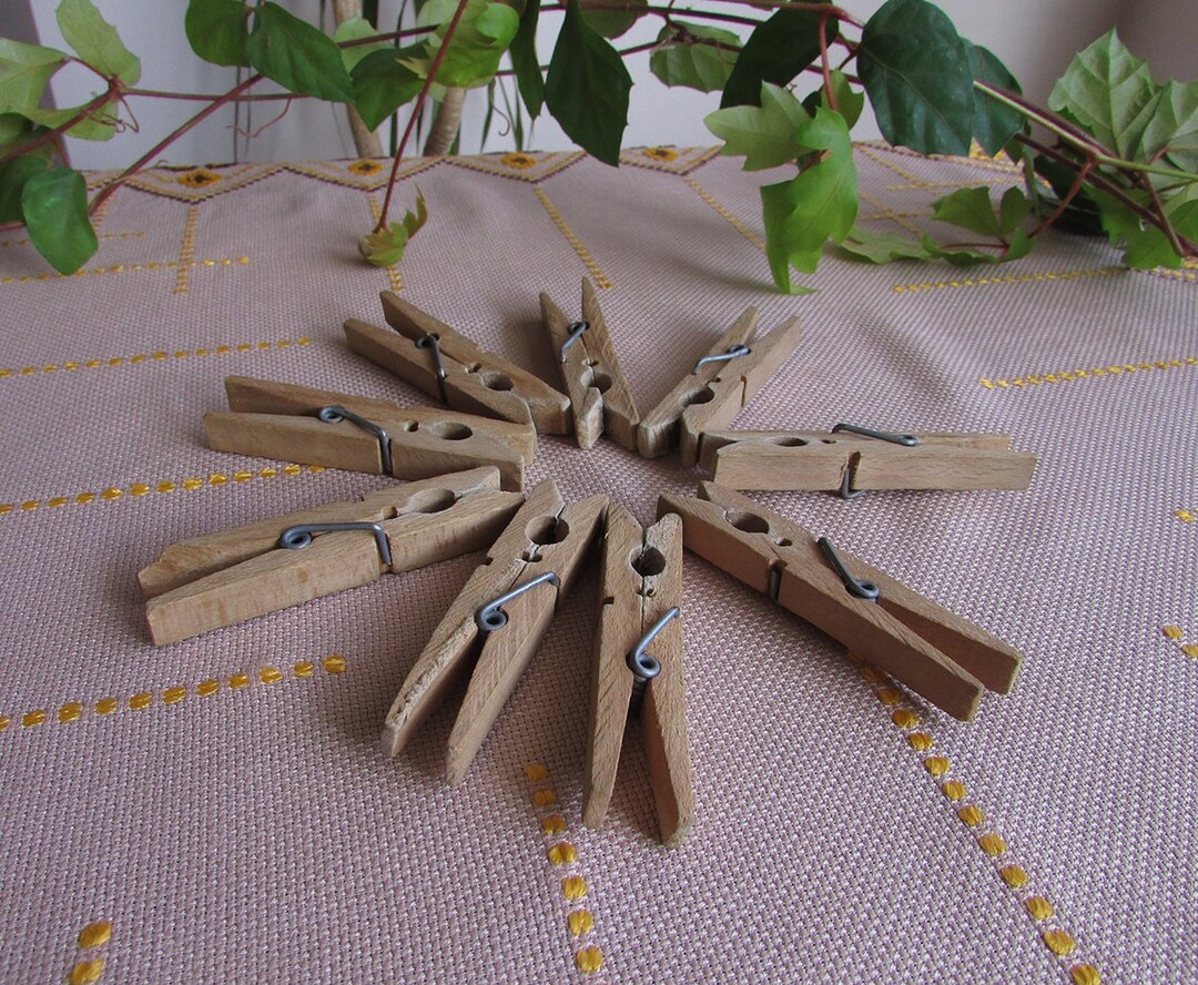 Vintage Clothes Pins Set of 9 Old Wooden Clothes Pegs Wash Etsy