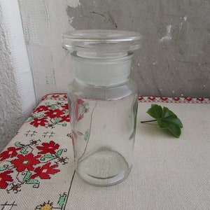Vintage 250 ml Boticario Botella de vidrio transparente con tapón # 2, Botella de química vieja, Frasco médico retro, Botella de medicina de farmacia con tapa