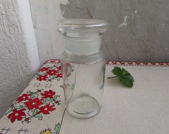 Vintage 250 ml Apothecary Clear Glass Bottle with Stopper #2, Old Chemistry Bottle, Retro Medical Jar, Pharmacy Medicine Bottle with Lid