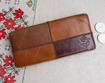 Vintage Brown Genuine Leather Wallet, Unique Vintage Coin Purse, Tooled Leather Brown Billfold, Brown Colored Lady's Wallet, Gift for Her