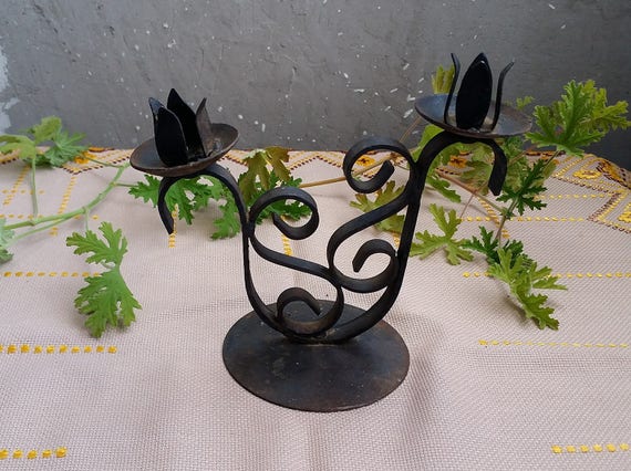 Portavelas De Hierro Negro Retro - 2 Unidades, Diseño Abstracto Hecho A Mano, Para Decoración Vintage
