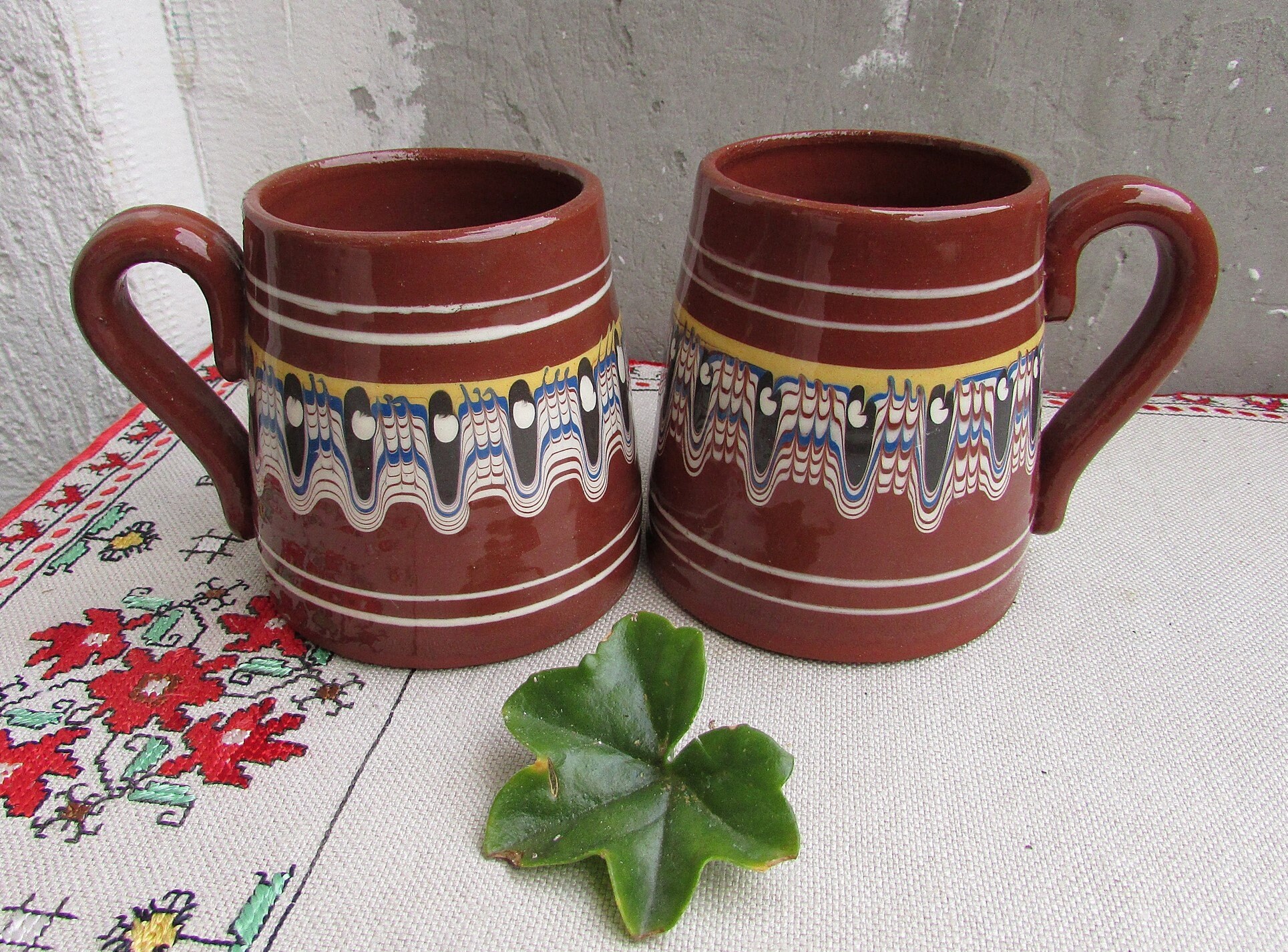 Handmade and Hand-Painted Clay Mugs Retro Beer Jug Traditional Bulgarian Pottery Vintage Ceramic Beer Mugs Beer Steins Mens Cave Gift