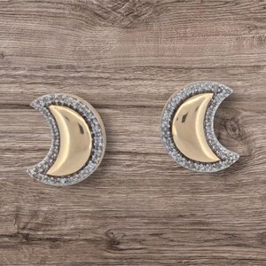 Gabriela | Moon Stud Earrings| Gold & Dimond Crescent Moon Earrings|  Moon Earrings | Dainty Stud Earrings | Minimalist Earring | Moon Studs