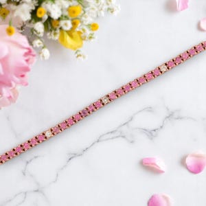 Jessamine Pink Sapphire Tennis Bracelet, 14K Rose Gold with 4.00ct Natural Pink Sapphires & 0.40ctw Natural Diamonds, Fine Jewelry Gift
