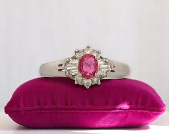 Story | Platinum Ring with .24 ct Natural Oval Ruby & .22 ctw Natural Diamonds | Elegant Ruby Diamond Ring |  Size 5.75
