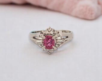 Luna Ruby Diamond Ring, Platinum with 0.78ct Natural Oval Ruby & 0.28ctw Diamonds, Elegant Fine Jewelry, Luxury Gift for Her, Size 4.5