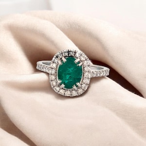 Amara | 14K White Gold Emerald Ring, .50ct Oval Emerald & .25ctw Diamonds, Fine Gemstone Jewelry, Elegant Statement Ring, Size 6.5