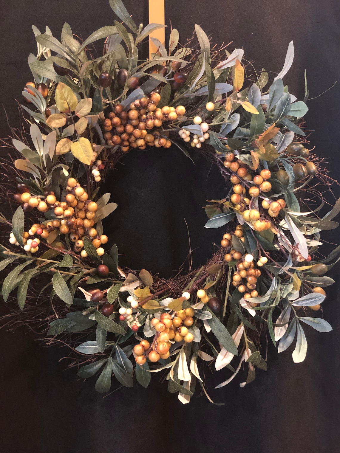 OLIVE BRANCH Wreath with Accents of Gold Berries. Wreath is a Etsy