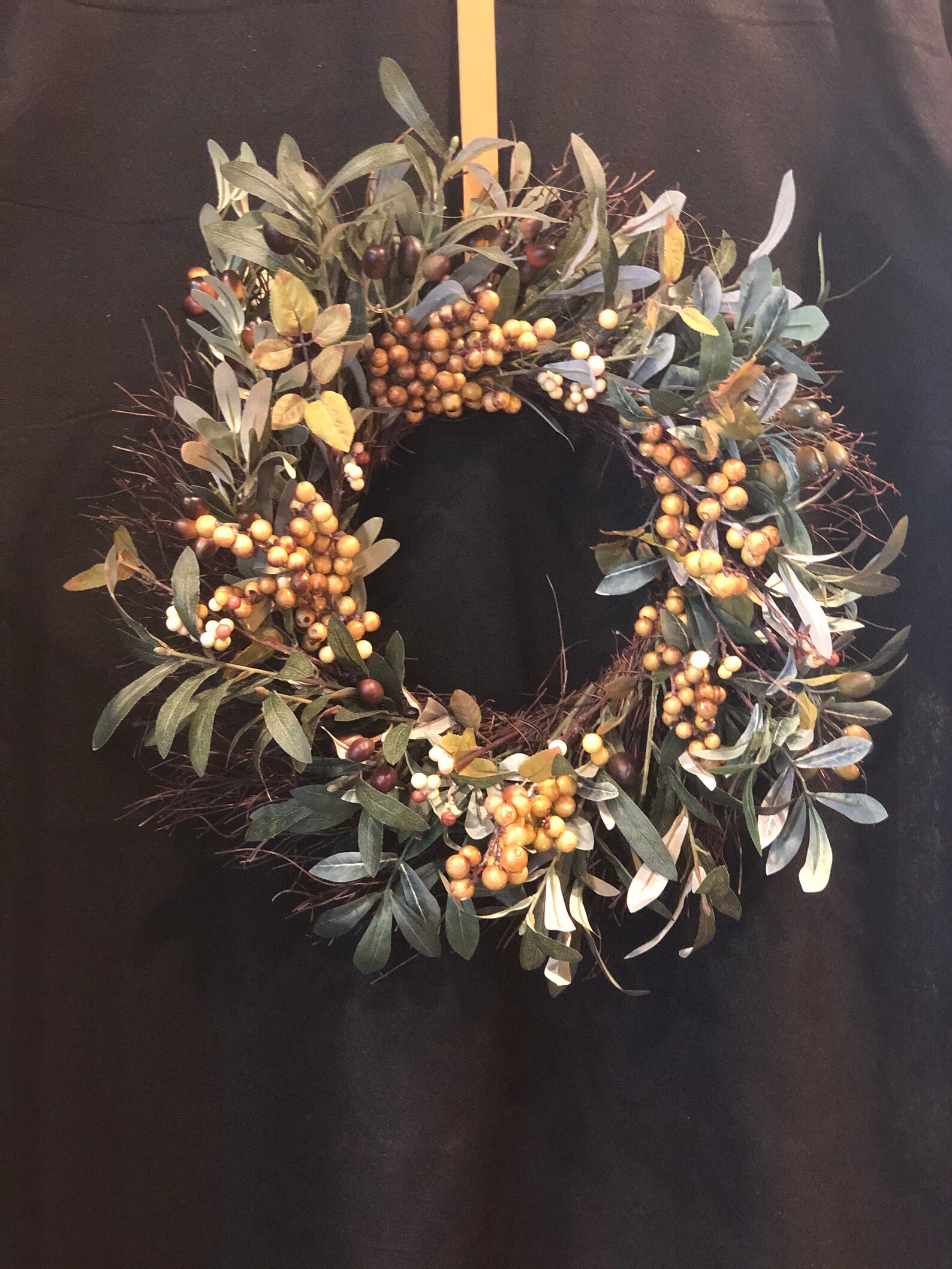 OLIVE BRANCH Wreath with Accents of Gold Berries. Wreath is a Etsy