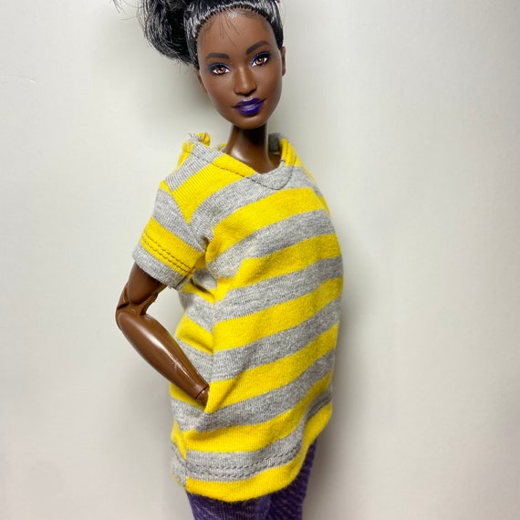 fits dolls like curvy Barbie doll yellow sleeveless dress with collar for doll clothing dressup 11.5 inch curvy Fashion Doll fresh doll