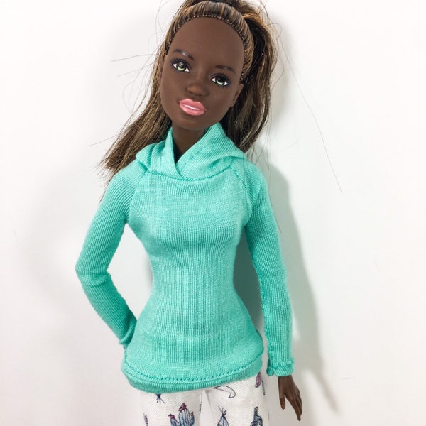 11.5 inch Fashion Doll: mint hoodie top, doll top for doll clothing dressup, fits dolls like Barbie doll, Curvy Barbie