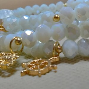 White and Gold Faceted Rondelle Beaded Charms Bracelets