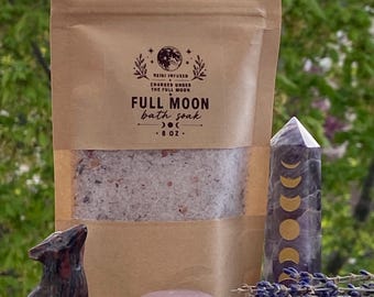 Bagno rituale della luna piena / Infuso di Reiki / Purificazione spirituale / Pietra di cristallo da palmo (opzionale)