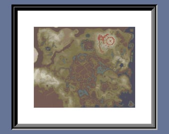 Zelda Hyrule World Map Cross Stitch Pattern (PDF Download)