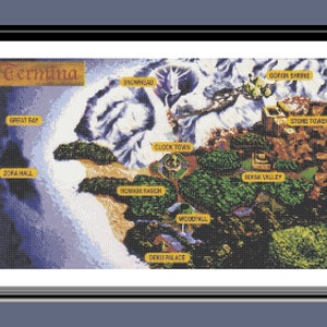 Legend of Zelda : Majora's Mask, carte du monde en couleur au point de croix, modèle PDF à télécharger