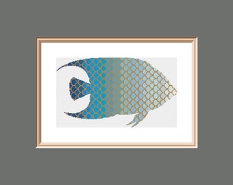 Ombre Fish Cross Stitch Pattern PDF instant download