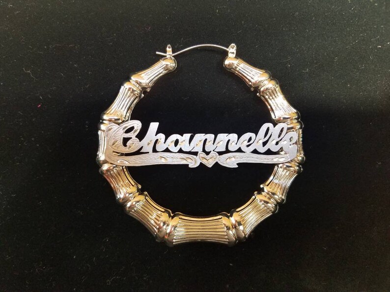 Customized Name Jewelry Gift for Her Kids Name Jewelry Personalized Name Earrings Bamboo Hoops Name Earrings-Hoops with Name