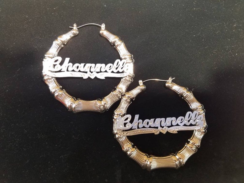 Customized Name Jewelry Gift for Her Kids Name Jewelry Personalized Name Earrings Bamboo Hoops Name Earrings-Hoops with Name