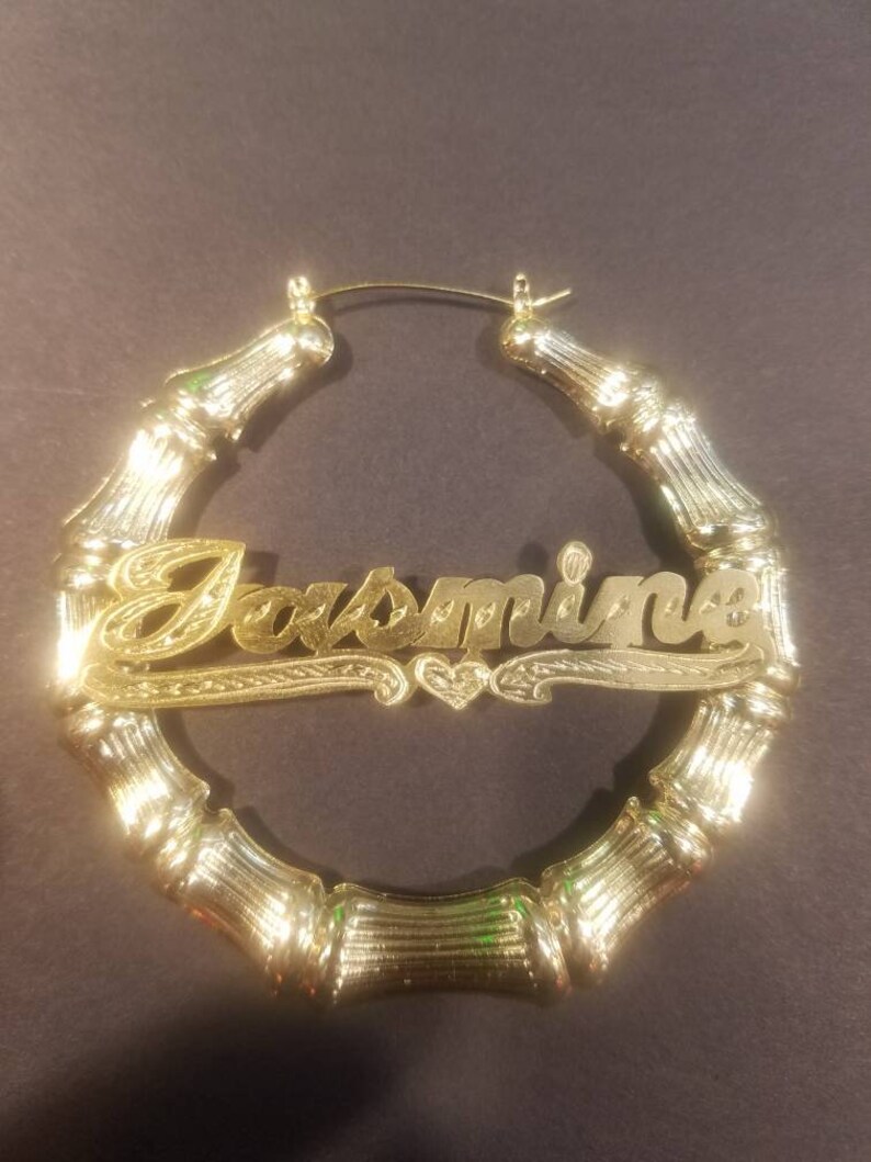 Customized Name Jewelry Gift for Her Kids Name Jewelry Personalized Name Earrings Bamboo Hoops Name Earrings-Hoops with Name