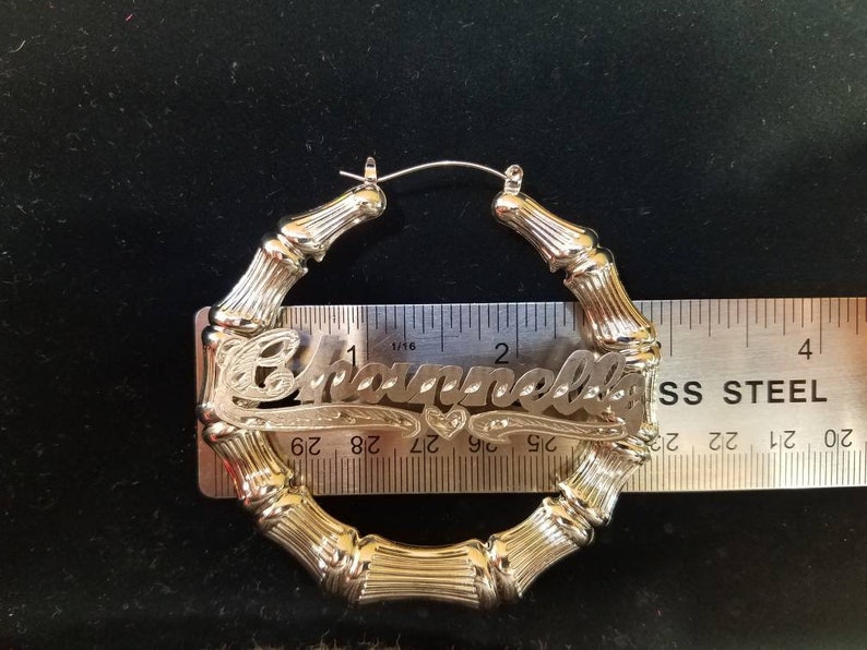 Customized Name Jewelry Gift for Her Kids Name Jewelry Personalized Name Earrings Bamboo Hoops Name Earrings-Hoops with Name