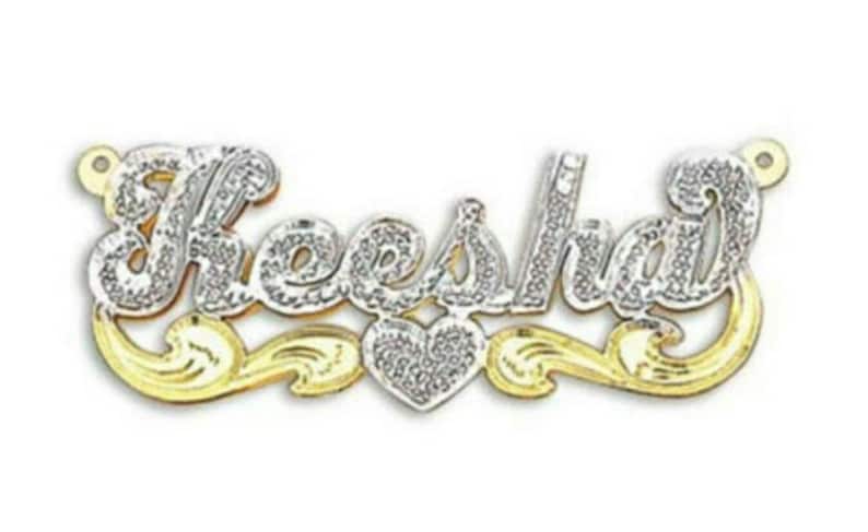 Name Necklace Personalized 3D Style-14K Gold Overlay .925K Sterling Silver-2 Tone.