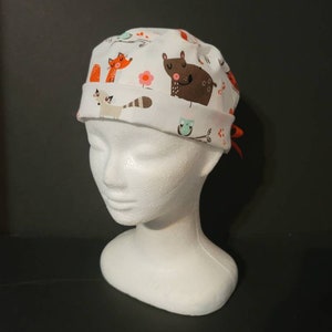 Scrub caps, Woodland, Forest, animals, bouffant, pixie, ponytail, euro, womens.scrub cap