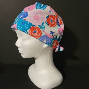 Scrub caps, aqua Floral, flowers, spring, Surgical scrub cap, scrub cap,  scrub hat, bouffant, pixie, euro, women&#39;s scrub cap