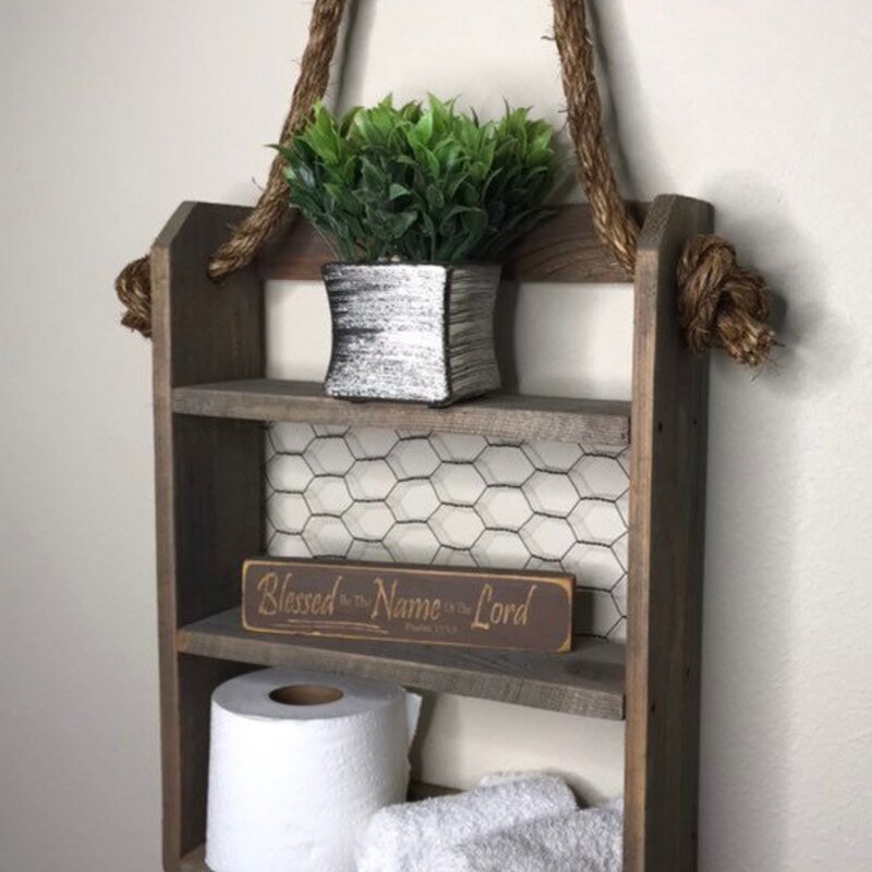 Ladder Rope Shelf Rustic Bathroom Rope Shelf - Etsy