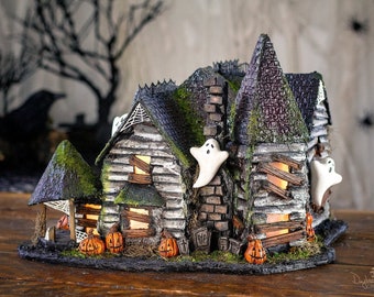 Custom Model Haunted House • Halloween Decor • Unique Handcrafted Gift • Spooky Light Up Home • Lighted Fall Decoration • Seasonal Art