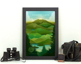 Saranac Lake 6er Print • Adirondacks, NY Poster •  ADK Mountain Climbing Graphic • Adirondacks Hiking Decor • High Peaks • New York Wall Art