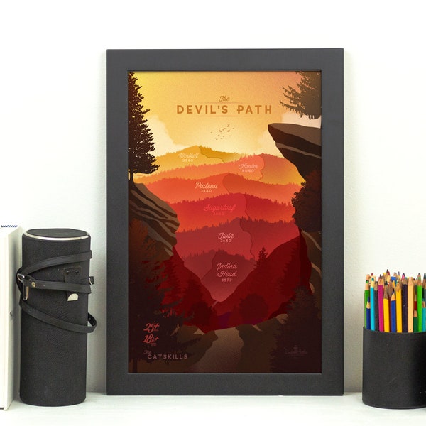 The Devil's Path Hiking Trail Print • Catskills, NY Poster • Hike New York Mountains • Catskill 3500 Mountain Graphic • Wall Art Home Decor