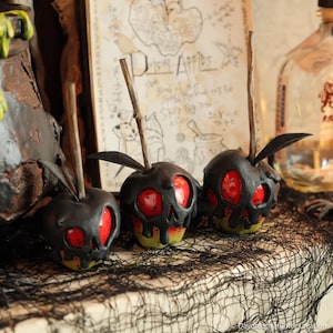 Poison Apples (Set of 3) • Halloween Decor • Fall Centerpiece Decoration • Halloween Art Props • Faux Apple Treats • Cute Autumn Table Decor