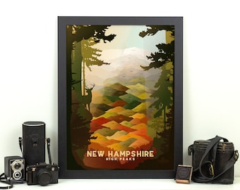 New Hampshire High Peaks • New England Print • NH Hiking Decor Poster • Appalachian Mountain Club • Wall Art Graphic Design