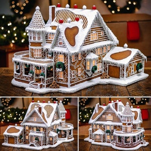 Custom Faux Gingerbread House Unique Christmas Gift Lighted Holiday Decor Light-Up Model Home Handcrafted Seasonal Winter Art image 4