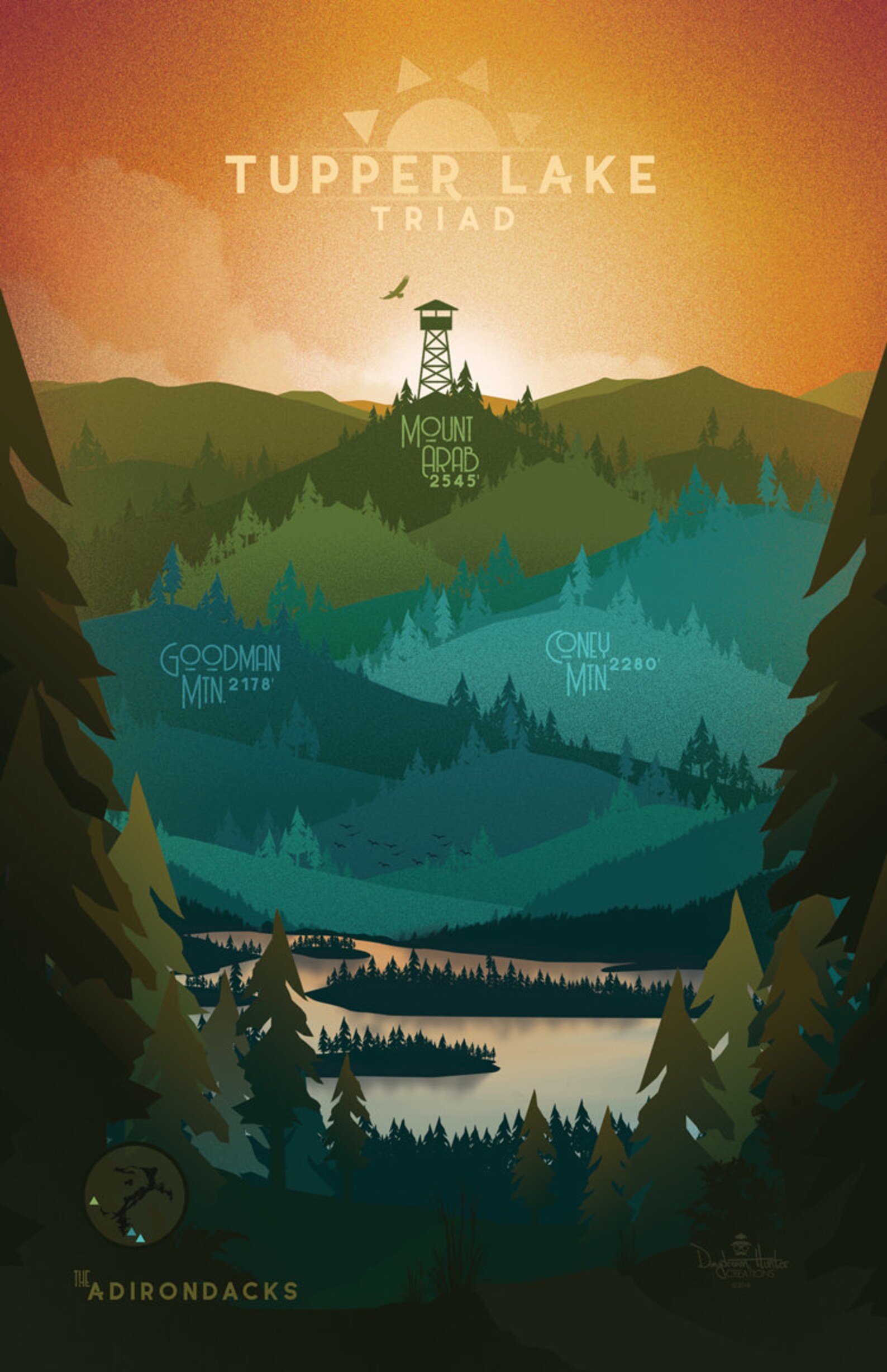 Tupper Lake Triad Print Adirondacks NY Poster ADK Etsy