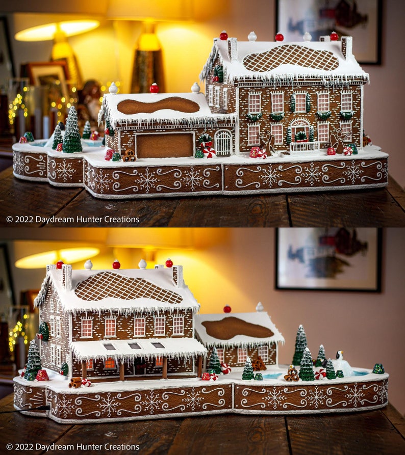 Custom Faux Gingerbread House Unique Christmas Gift Lighted Holiday Decor Light-Up Model Home Handcrafted Seasonal Winter Art image 3