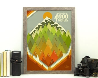 New Hampshire 48 4000 Footers • New England Print • NH Hiking Decor Poster • Appalachian Mountain Club • Wall Art Graphic Design