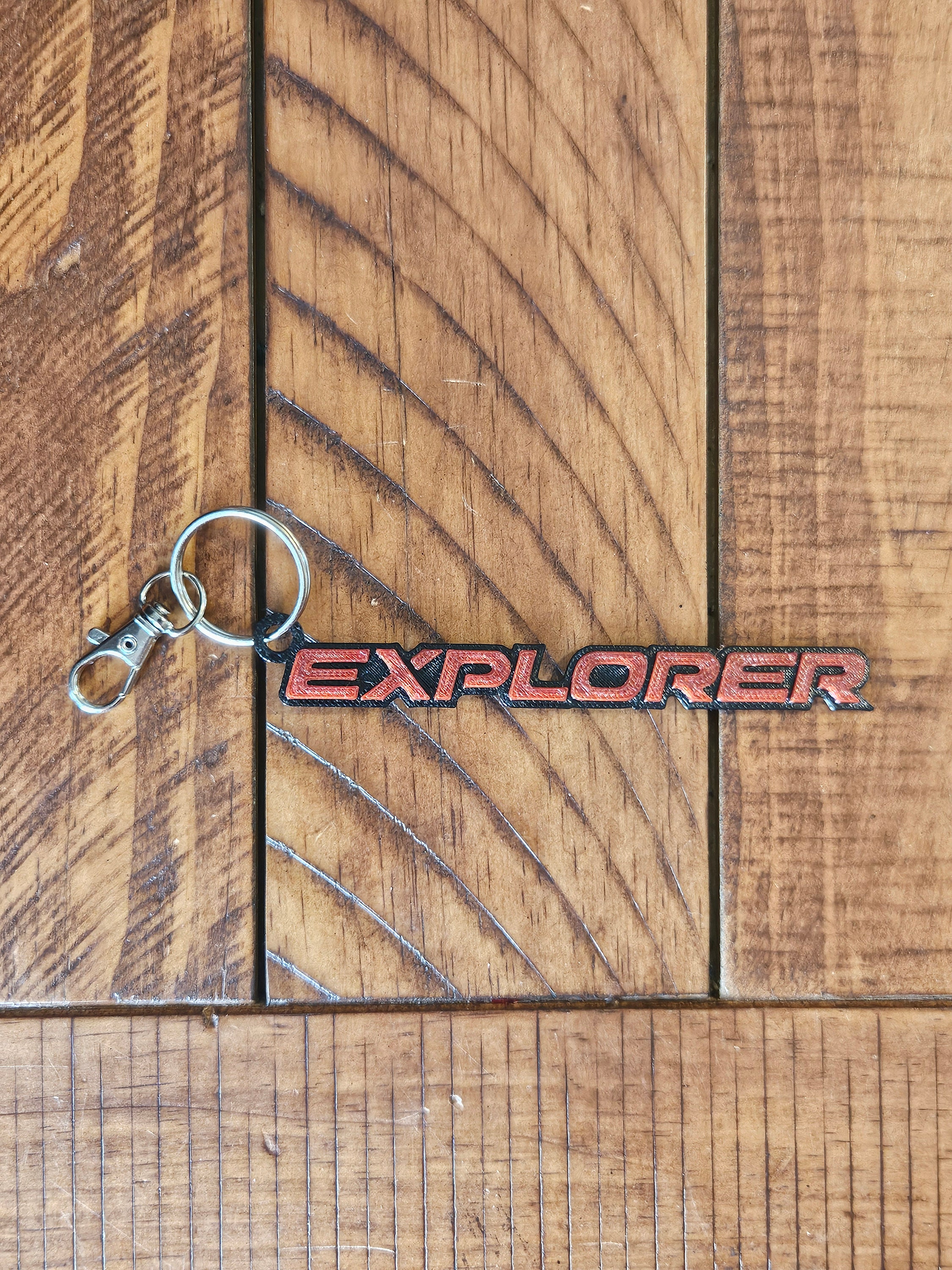 Genuine Ford Explorer Rectangular Leather Keychain - Black