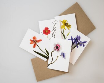 Greeting Card Set | Set of 5 | Handmade Folded Note Cards with Envelopes | Stationery | Floral Pack | Size 3.25" x 4.75"