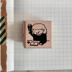 Wooden Resin Stamp: Journaling Girl Illustration (2.5 x 2.5cm)