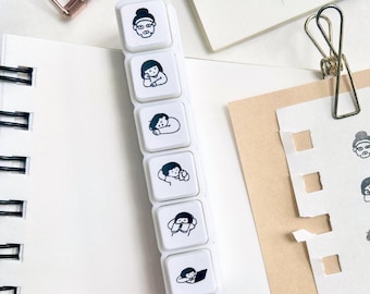 Original Design, Low Energy Girl Lazy Vibe Theme, Detachable 6 in 1 Push-Button Stamps, Journaling Items, Daily Planner Stamps, Mini Stamp