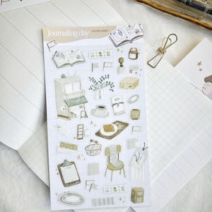 Journaling at a Café Sticker Sheet | Stickers for Journaling | Coffee Themed Illustration Sticker