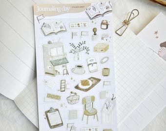 Café Journaling Clear Sticker Sheet: Coffee Theme Illustration