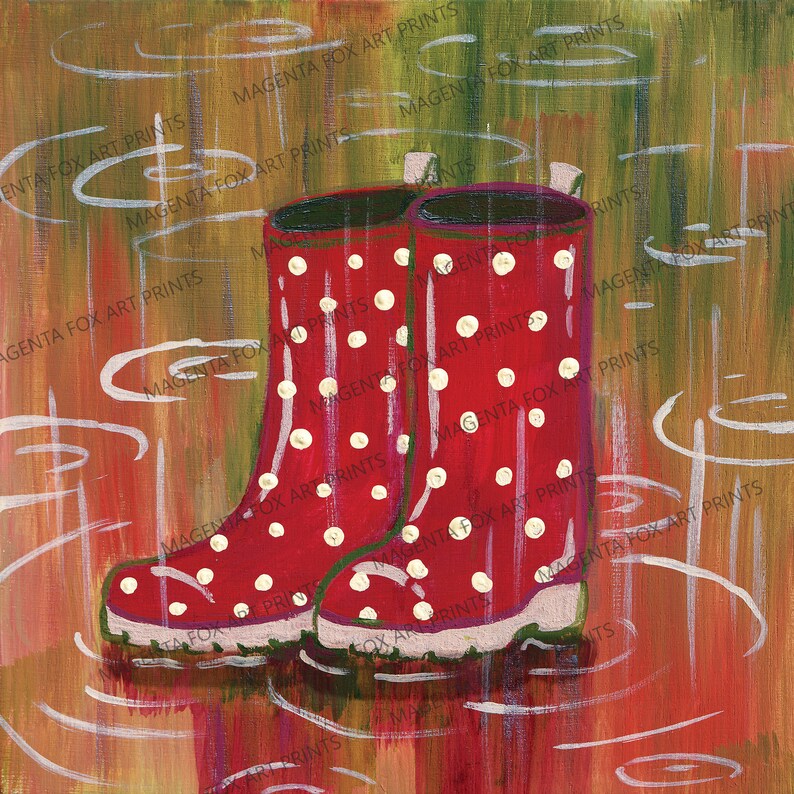 Original acrylic painting of red rubber boots polka dot Etsy