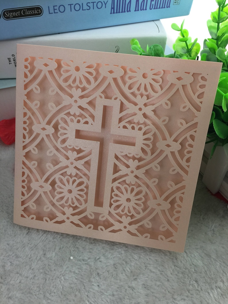 50pcs Cross Wedding Invitation,Laser Cut Wedding Invitation,English Wedding Invite,Wedding Invite,Vintage Wedding Invitation,Incarnadine